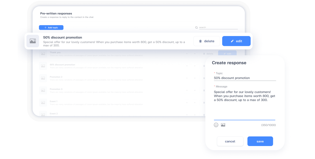 Template Message, a set of frequently used answers
